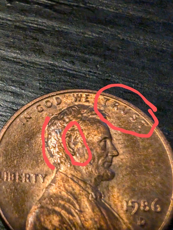 Oreja Lincoln 1986 D Penny Error DDO, en el borde de confianza, AU 65 Foto 2 de 4