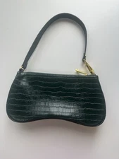 JW Pei Eva Women's Dark Green Croc Vegan Leather Zip Shoulder Bag Handbag OS