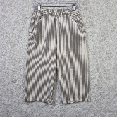 Go Gently Nation Womens Sz S Striped Hemp Organic Cotton Cropped Pants Tan White