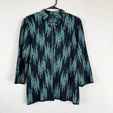 Ming Wang Women's Hook & Eye Open Front Cardigan Size L Cyan