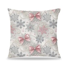 Pink Bow Snowflake Christmas Pillow Covers 18x18, Coquette Preppy Christmas