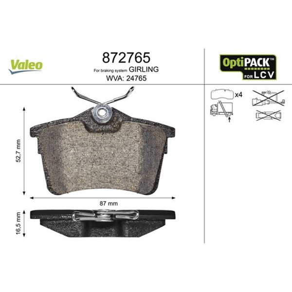 Valeo BremsbelÄGe Satz Hinten Passend FüR CitroËN Berlingo Peugeot Partner-image