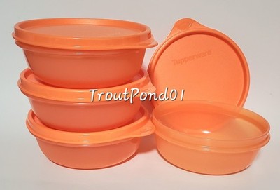Tupperware Deluxe Modular Bowls 1 1/4 c Sm Cereal Leftovers Set 4 Peach New