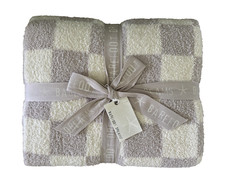 Brand New Barefoot Dreams CozyChic CHECKERED Blanket Cream/Malibu Mist 45x 60