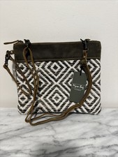 NEW Myra Sienna Canvas Leather Crossbody Shoulder Bag Brown Grey Diamond NWT