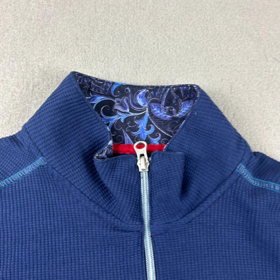 Sudadera Robert Graham Hombre Grande Azul 1/4 Cremallera Cuello Simulado Calce Clásico Ropa Activa Foto 3 de 4