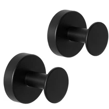 2 Pack Matte Black Robe Towel Hook, Wall Mount, Stainless Steel, Heavy Duty