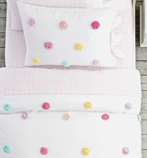 $170 NWT Pottery Barn Kids Zoey Pom-Pom Duvet Cover Full Queen White Multi