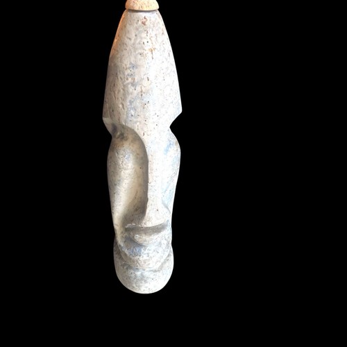 M.H. Strikow LA Art Porcelain Kahlua Bottle Decanter Moai TIKI 12" LA Almond
