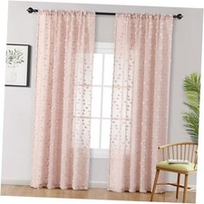 Pom Pom Pink Sheer Curtains for Bedroom 37"W x 84"L Pack of 2 1-dusty Pink