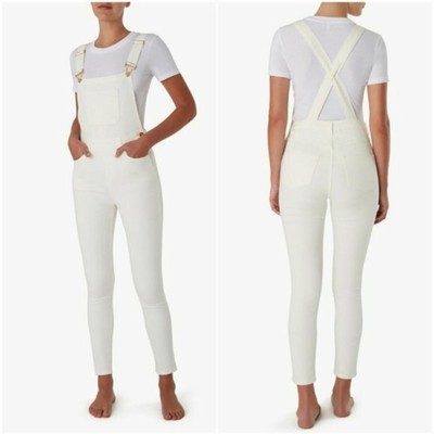 High Rise Skinny Overalls White 