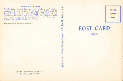 Postcard Steamer Former GTW No 5629 Pacific Type Locomotive