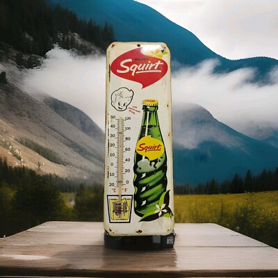 Vintage Squirt The Semi Soft Drink Thermometer Tin merchandise 1950 No Porcelain