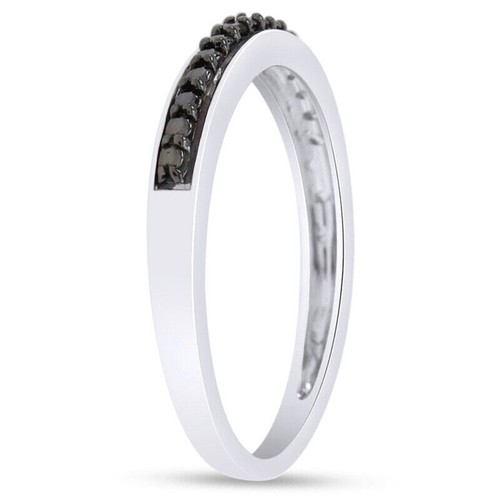 Real Black Diamond Accent Half Eternity Wedding Band Ring 925 Sterling Silver - Picture 13 of 15