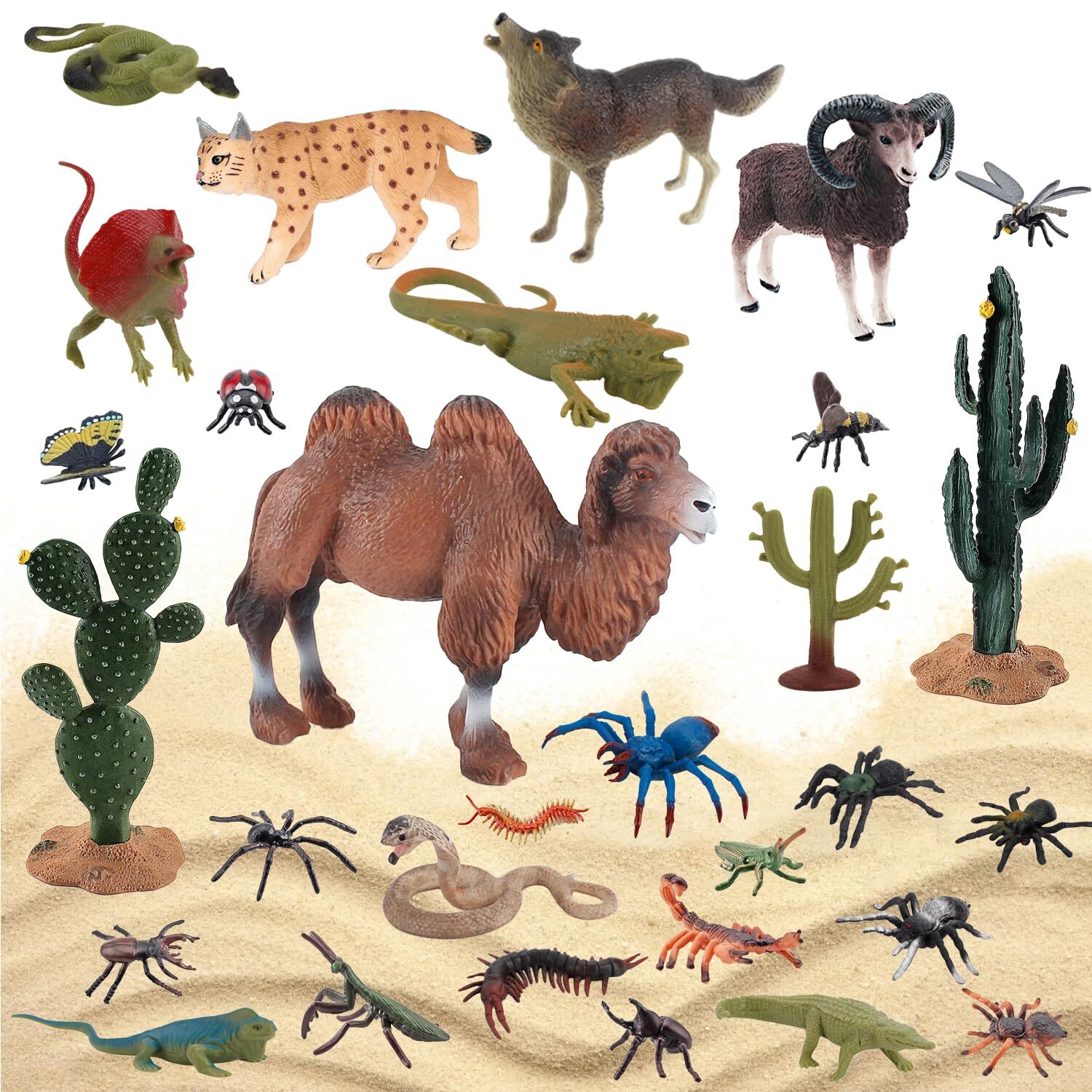 30 Pcs Animal Figurines For Kids Jungle Animals Figures With Tree And Cactuses F