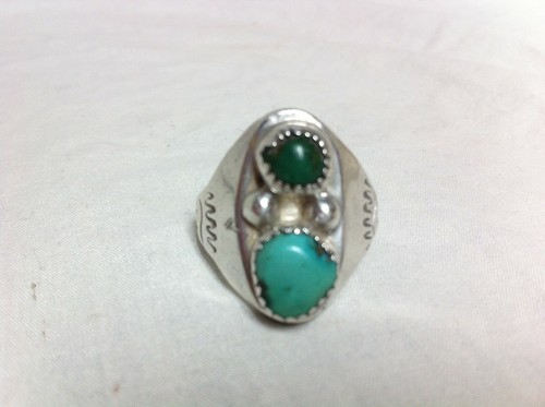 Herren Sterlingsilber GRÜN TÜRKIS KORALLE Ring EL Stempel Indianerschmuck - Bild 1 von 7