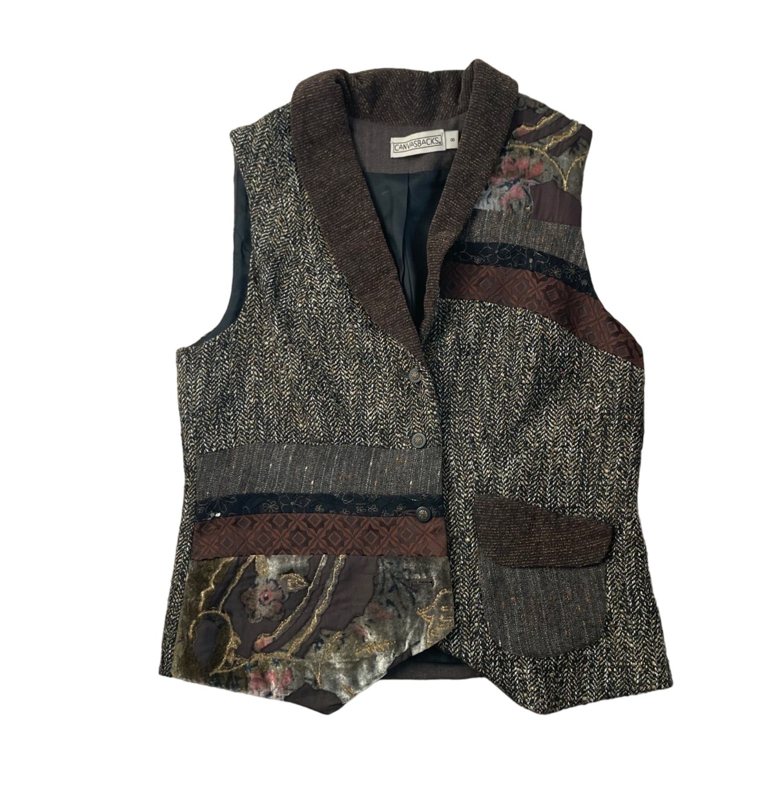 Canvasbacks Woman's VestPatchwork 8 Brown Boho - image 1