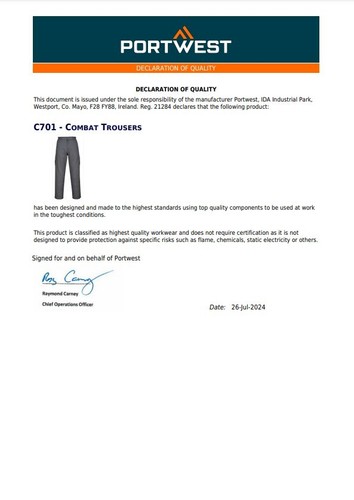 Portwest Mens Cargo Combat Trousers Lightweight Work Pants Cotton Bottoms C701 - 第 3/16 張圖片