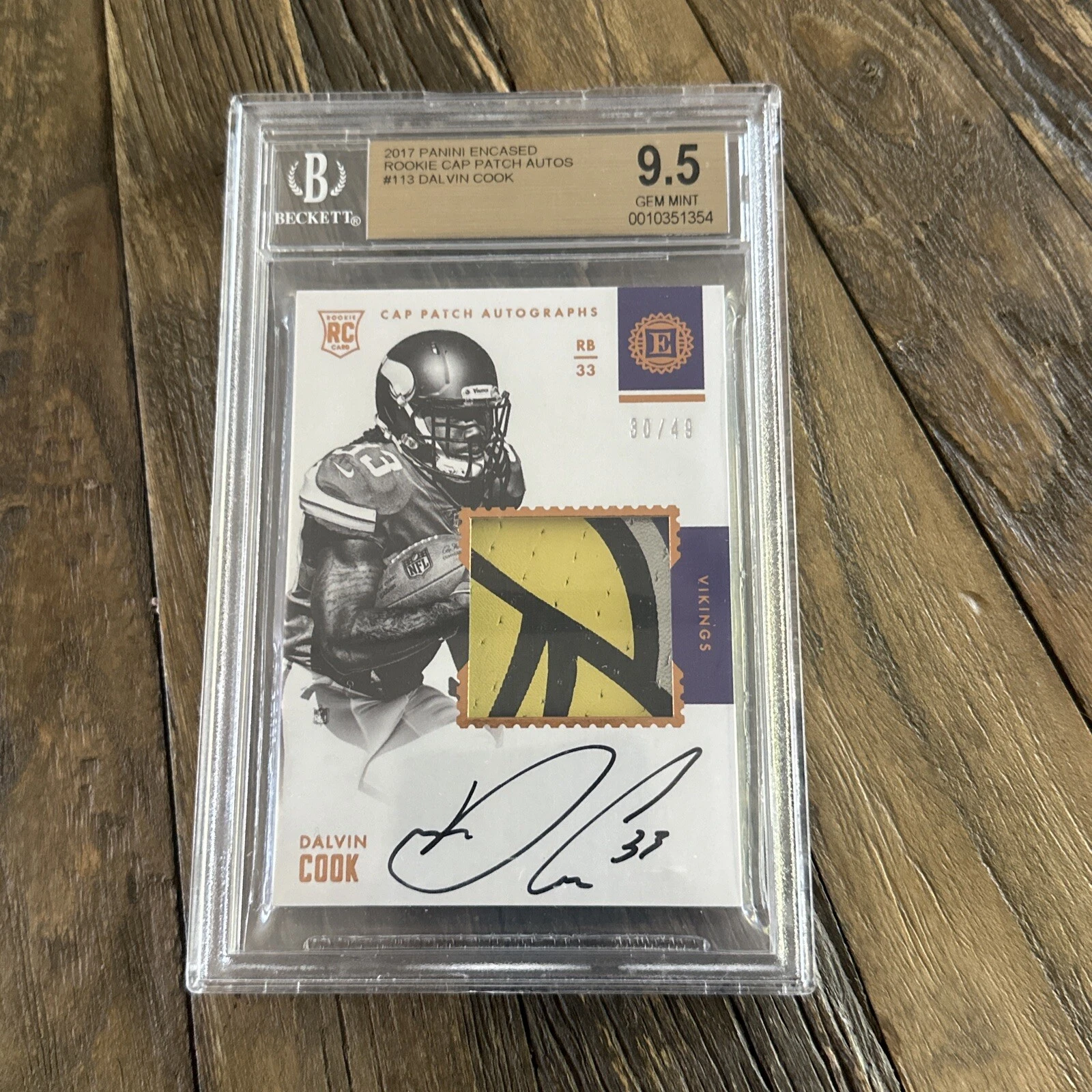 Dalvin Cook Panini Encased #113 Cap Patch Autographs