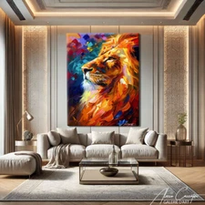 Colorful Animal Wall Art Canvas Lion King Print Large Modern Art Painting
