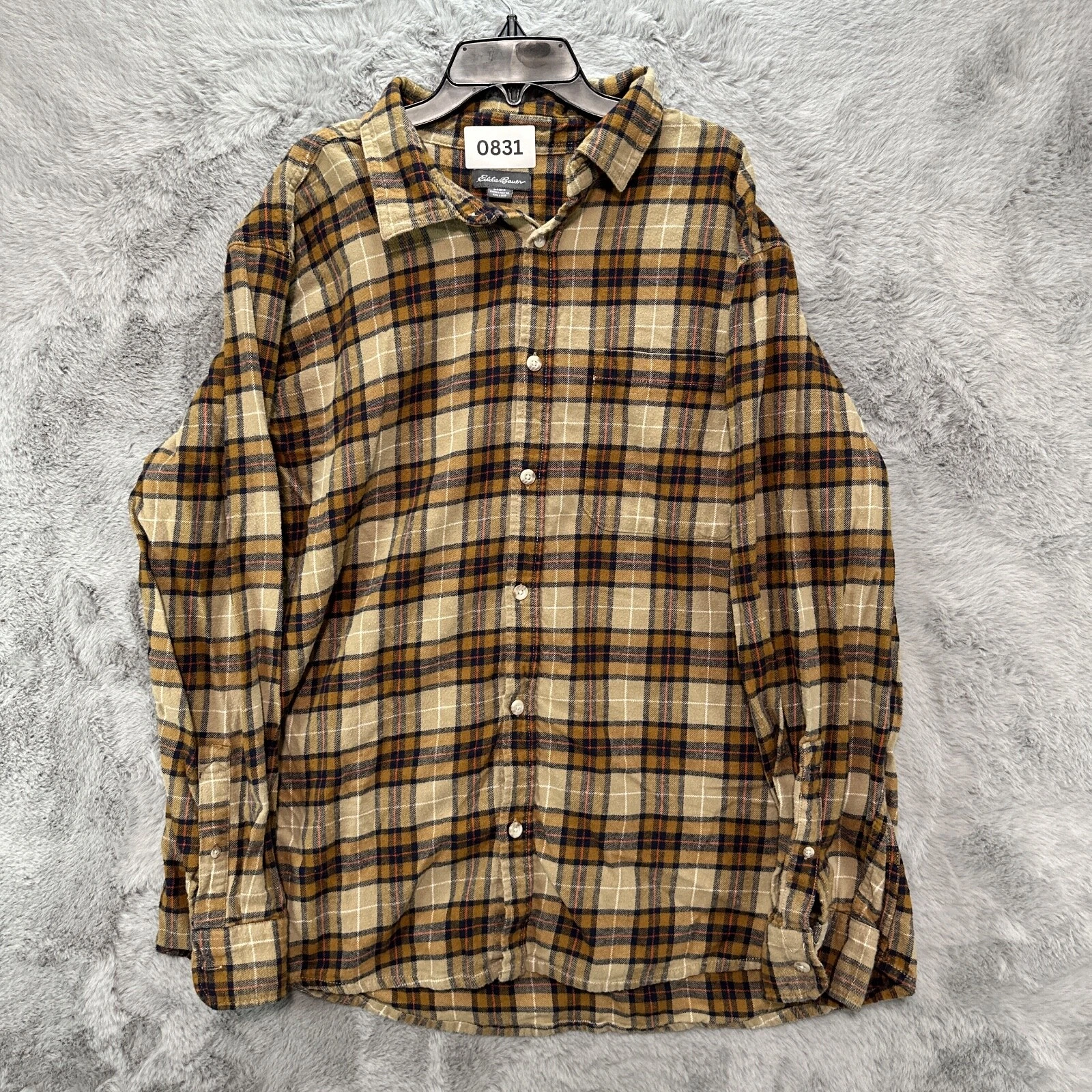 Eddie Bauer Shirt Men's 2XL Brown Plaid Flannel Outdoor