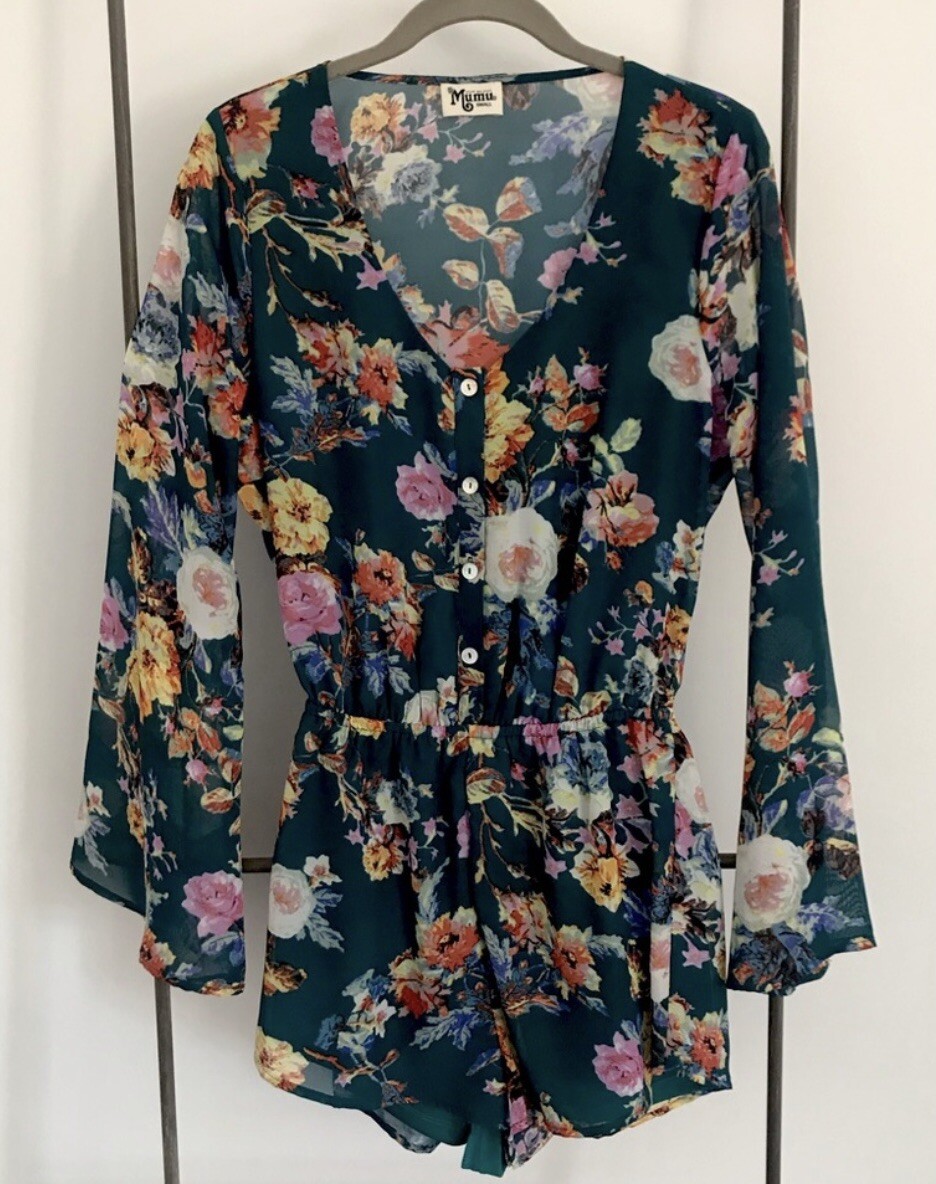 ❤︎ mumu❤︎ Show Me Your Mumu Floral Long Sleeve Romper, Shorts Romper