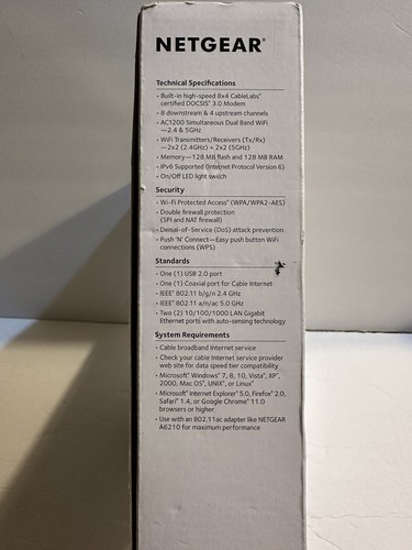NETGEAR AC1200 DOCSIS 3.0 High Speed WiFi Cable Modem - Afbeelding 8 van 10