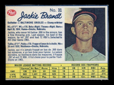 1962 POST BASEBALL CANADIAN #31 JACKIE BRANDT EX BALTIMORE ORIOLES CARD