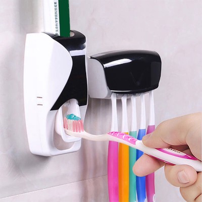 1Set Toothbrush Holder With Automatic Toothpaste Dispenser Wall Mounted Stor W D