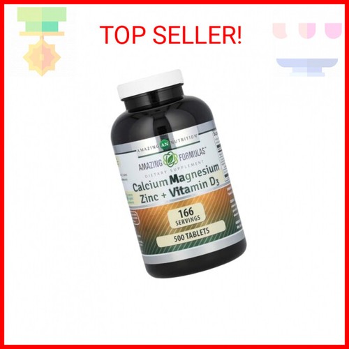 Amazing Formulas Calcium Magnesium Zinc + Vitamin D3 Supplement | 500 Tablets |