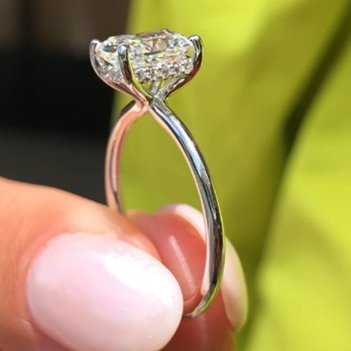 2.5CTW Elongated Cushion D Moissanite Halo Wedding Ring 14k White Gold Plated - Picture 3 of 8