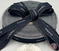 Chanel Navy With Silver Font Gift Wrap Ribbon 1 Yard / 3 Feet Width 3.4" 
