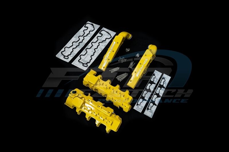 E55 AMG M113K Yellow Powdercoated Valve Covers and surge Tanks E55 G55 S55 SL55