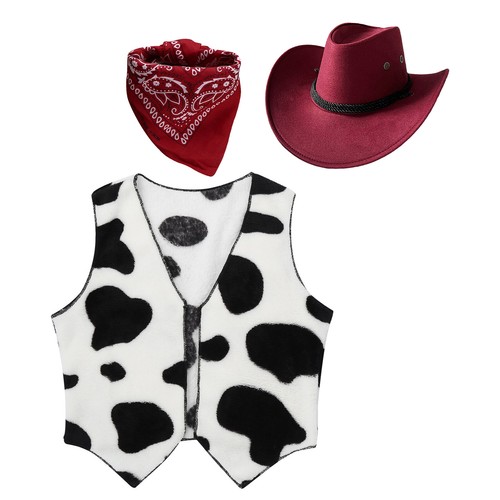 FEESHOW Unisex Kids Cowboy Cowgirls Costume Outfits Cow Print Vest with AU - Picture 5 of 66