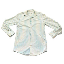 Banana Republic Mens Shirt size S 14-14.5 White Blue Stripe Long Sleeve Fitted