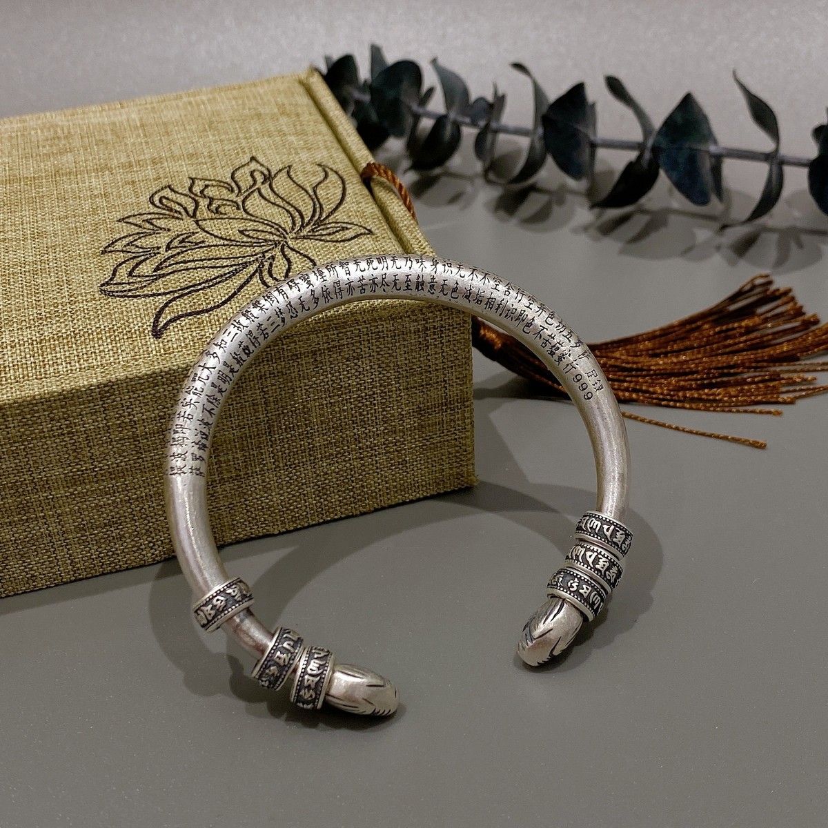 Pure S999 Sterling Silver 999 Vintage Heart Sutra Bracelet Pure S999 Sterling Silver 999 Vintage Heart Sutra Bracelet