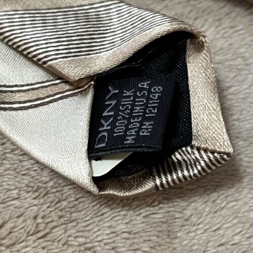 NEW DKNY Neutrals/Beige/Gold Striped Silk Tie Necktie New York - Picture 7 of 8