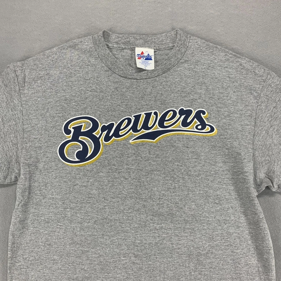Camisa de jardinero Príncipe de los Cerveceros de Milwaukee para mujer grande gris béisbol MLB majestuosa Foto 3 de 4