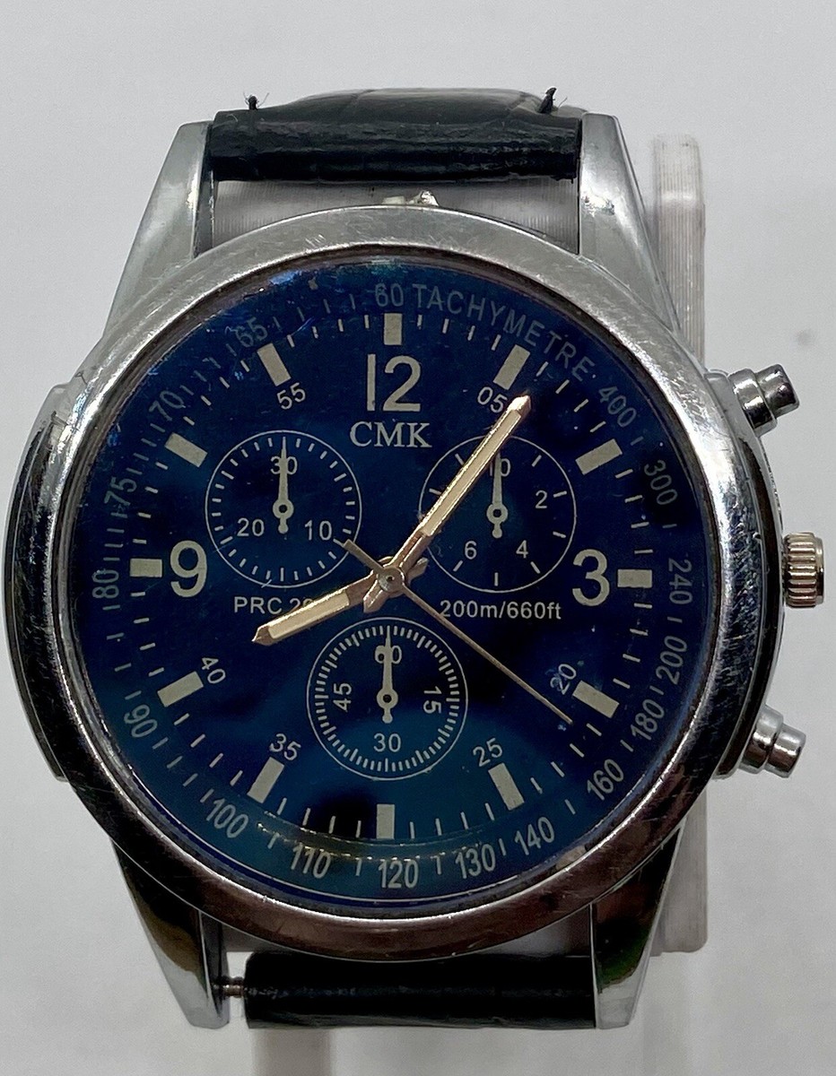 NEW CMK Mens Watch Fresh Battery Blue Silver Dial Faux Chronograph