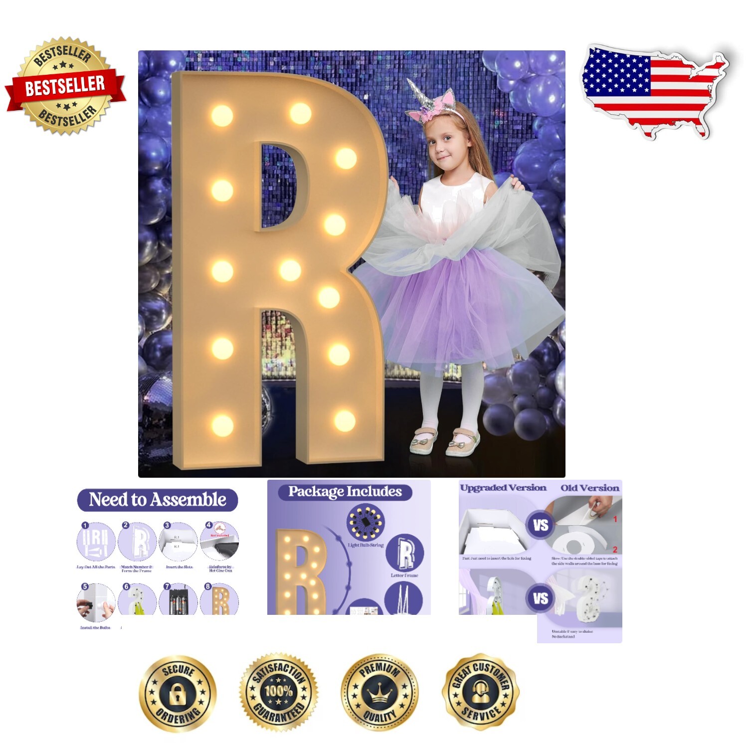 Durable 4FT Light Up Letter R - Perfect for Wedding Engagement and Parties