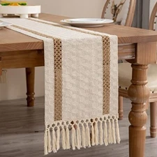 Burlap Beige Table Runner 72 Inches, Boho Table Runner for Farmhouse Decor Boho 