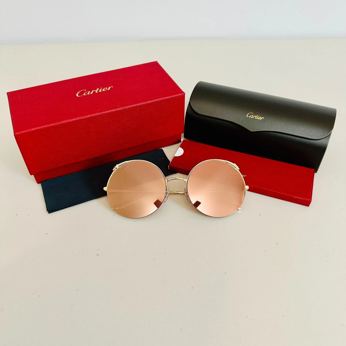 CARTIER PANTHER ACCENT ON FRAME 60MM ROUND SUNGLASSES  display picture 3