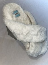 Toms Comfy Slippers Womens Size 11 M White Fleece Slip On Comfort Cross Strap