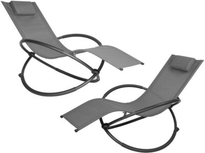 EUGAD 2er Set Schaukelstuhl Gartenschaukelstuhl Schwingstuhl Relaxliege Grau