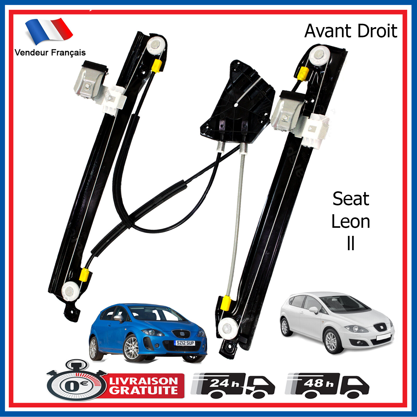 Mécanisme de lève-vitre avant droit pour Seat Leon de 2005 à 2012 compatible OEM 1P0837462A