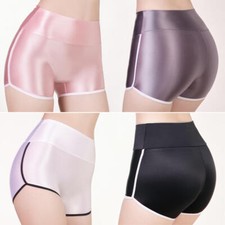 Womens High Waist Boxers Shorts Satin Shiny Boyshorts Knickers Underwear Panties
