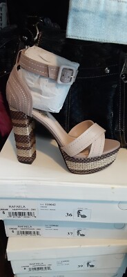 NAUGHTY MONKEY BEIGE BROWN PLATFORM SANDALS ANKLE STRAP 9 M