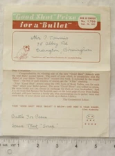 1951 award letter Good Shot Prize for a Bullet No. 1,799, Bullets Bulldog