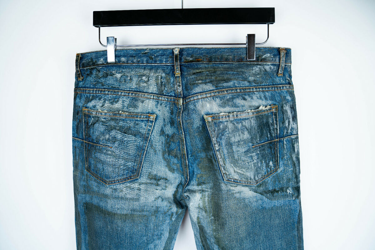 DIOR HOMME Blue Wax Denim Jeans Skinny Slim 32 33 34 Strip Luster RARE