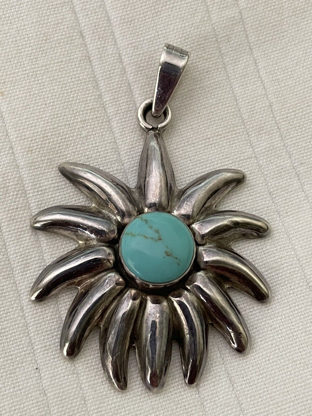 Turquoise sterling silver pendant sunburst flower… - image 4